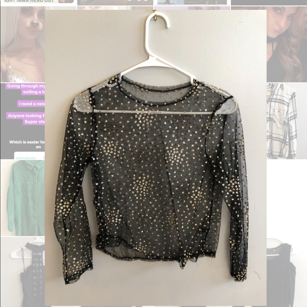 sequin long sleeve mesh top